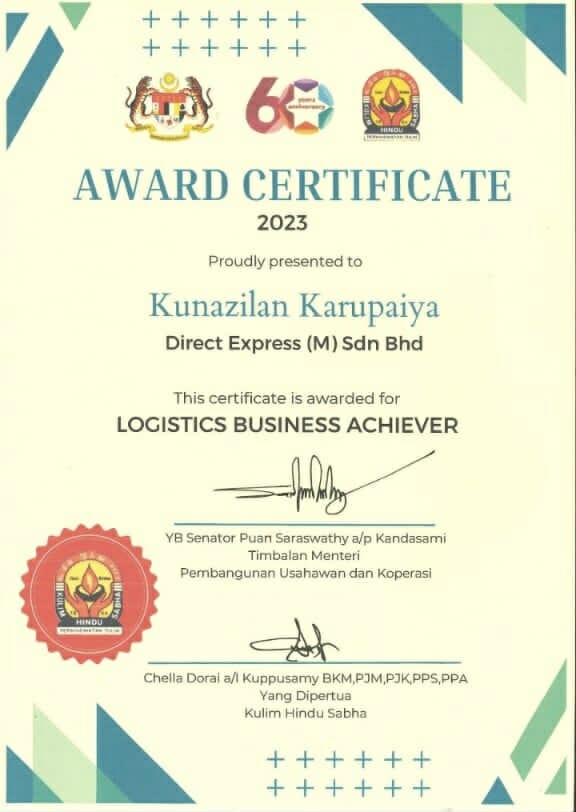 Logistics Business Achiever 2023 for Direct Express (M) Sdn Bhd